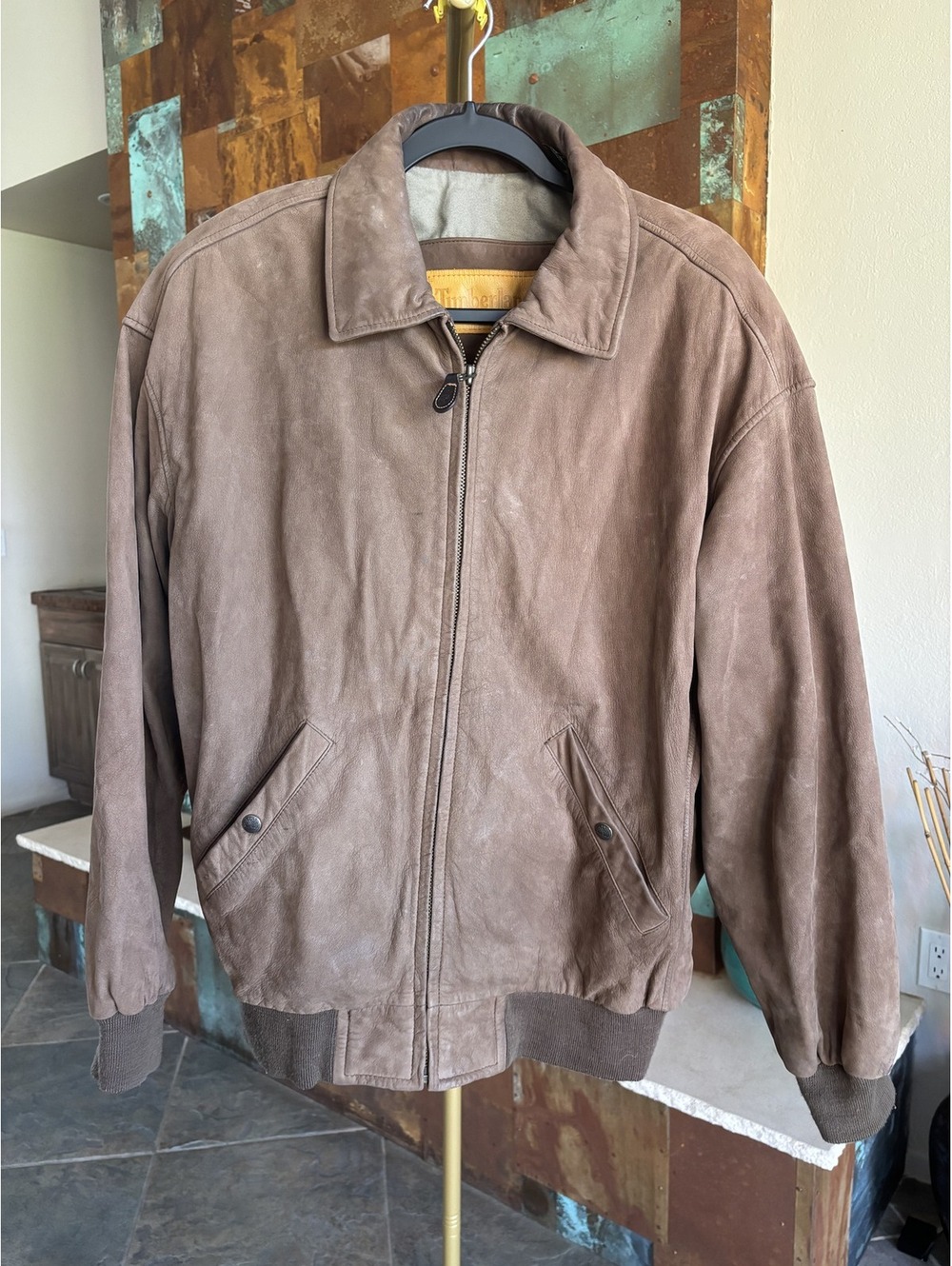 Vintage 90s Timberland Weathergear Genuine Leather Bomber Jacket L